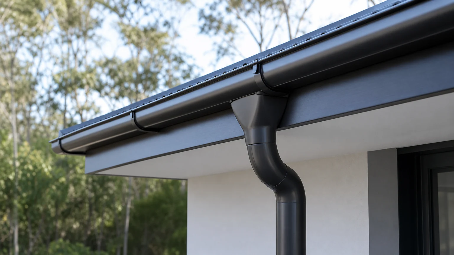New charcoal gutter and downpipe on an Australian home